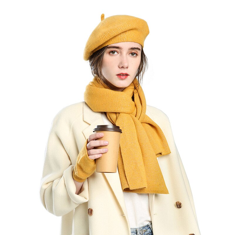 USPOP – ensemble de gants et écharpe en cachemire pour femmes, couleur unie, 3 pièces, hiver