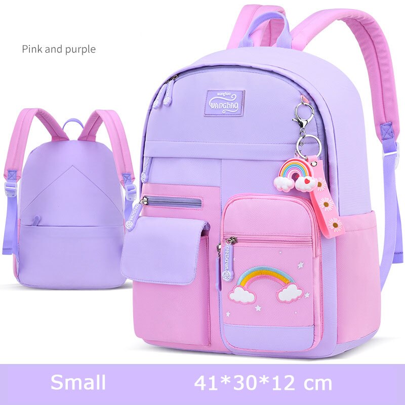 2022 Rainbow Series Backpack Kids Waterproof School Backpacks for Teenage Girls Primary Children School Bags mochila femenina: S purple2