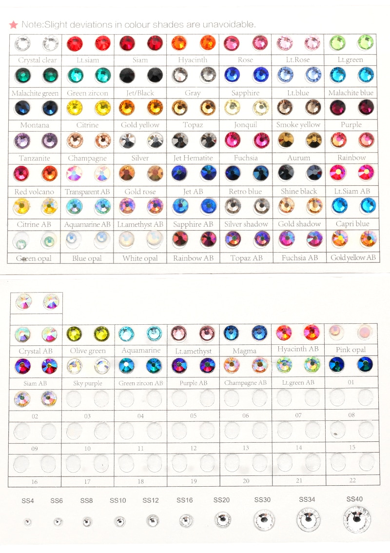 Qiao Strass Kleur Kaart Voor Vergelijken Kleuren Diverse Kleuren Voor Fix/Niet Hotfix Rhinestones
