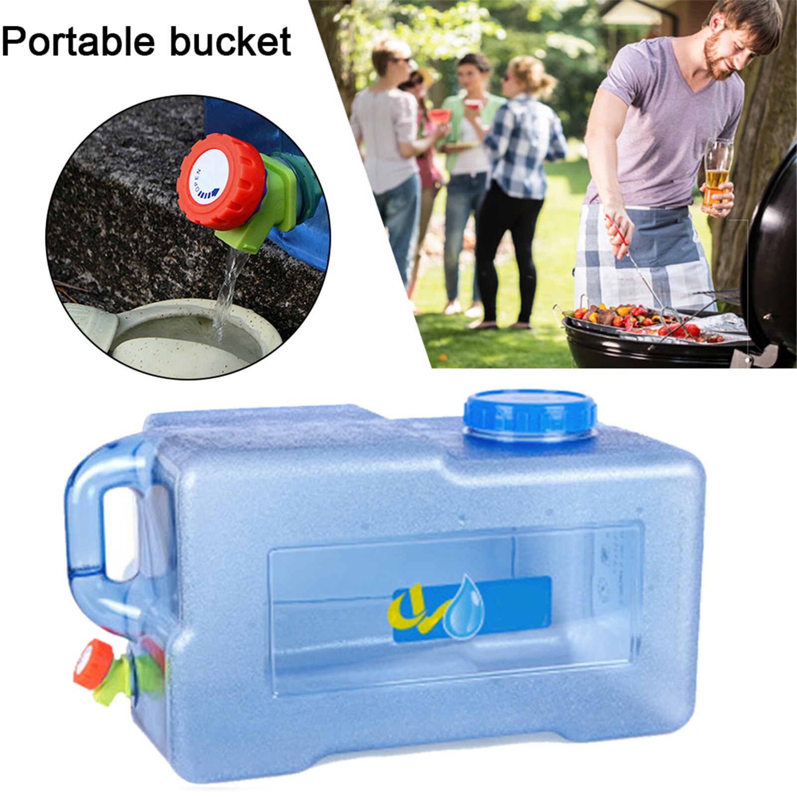 25L Outdoor Camping Water Carrier Storage Container Square PC Car Bucket Thickened with Faucet Self -Driving Car Portable Bucket