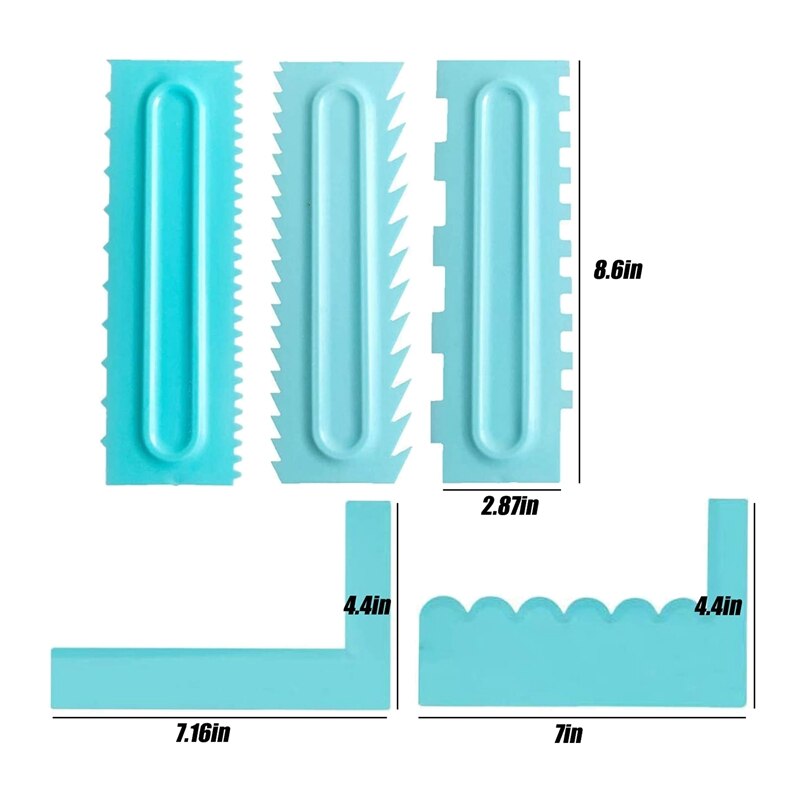 Decorating Comb & Icing Smoother, Cake Scraper Cream Buttercream Fondant Edge Smoothing Polisher Tool, Set of 5