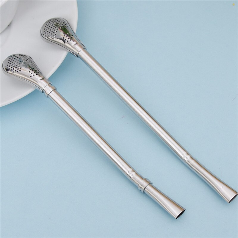 De acero inoxidable pajita para beber Filtro de té cuchara práctica Bar bebidas Accesorios