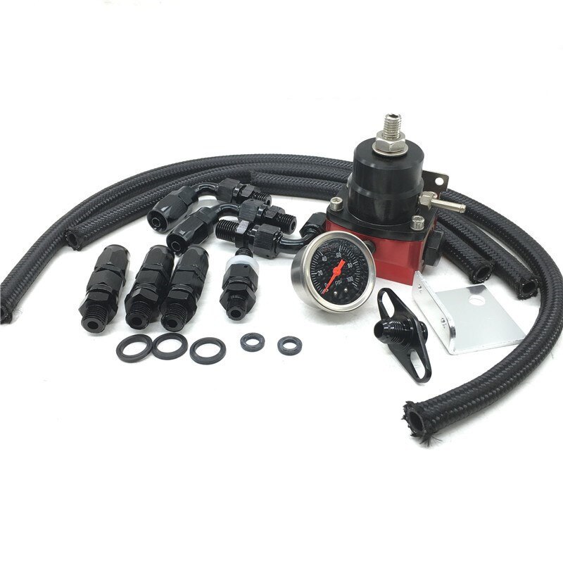 Universal Adjustable Fuel Pressure Regulator Oil 100psi Gauge AN 6 Fitting End AN6 Oil Hose Fitting EFI: red black