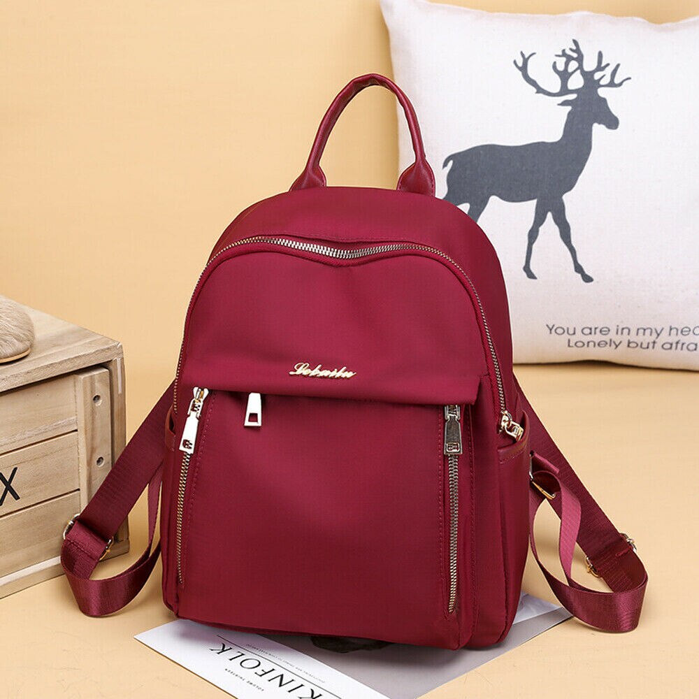 Mochila impermeável e à prova de furtos de nylon, mochila feminina de pano oxford, antifurto, escolar, preta e vermelha, para mulheres, 2019 saco do saco: Wine Red