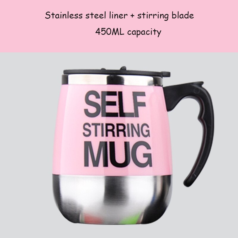 Self Stirring Mug Automatic Mixing Mug for Coffee Milk Grain Oat Stainless Steel Thermal Cup Double Insulated Smart Cup Magnetic: Leaf section Pink
