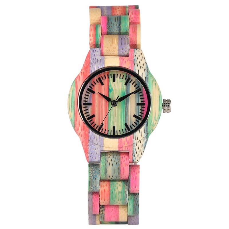 Top luksus farverigt træur kvinder kvarts fuld bambus træur kvindelig slik farve armbåndsur kvinders håndled reloj mujer: 5