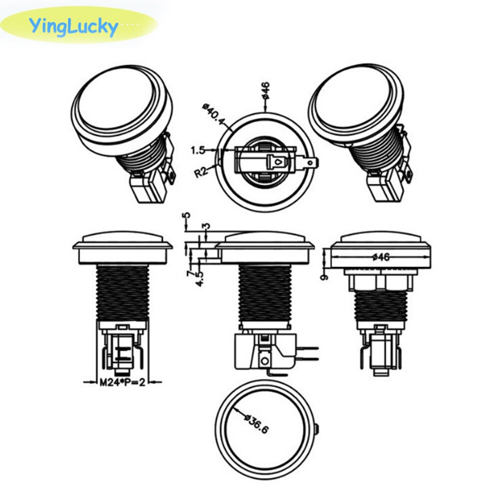 1pcs 46mm 12V arcade led verlichte ronde knop met microschakelaar voor Arcade game machine accessoires