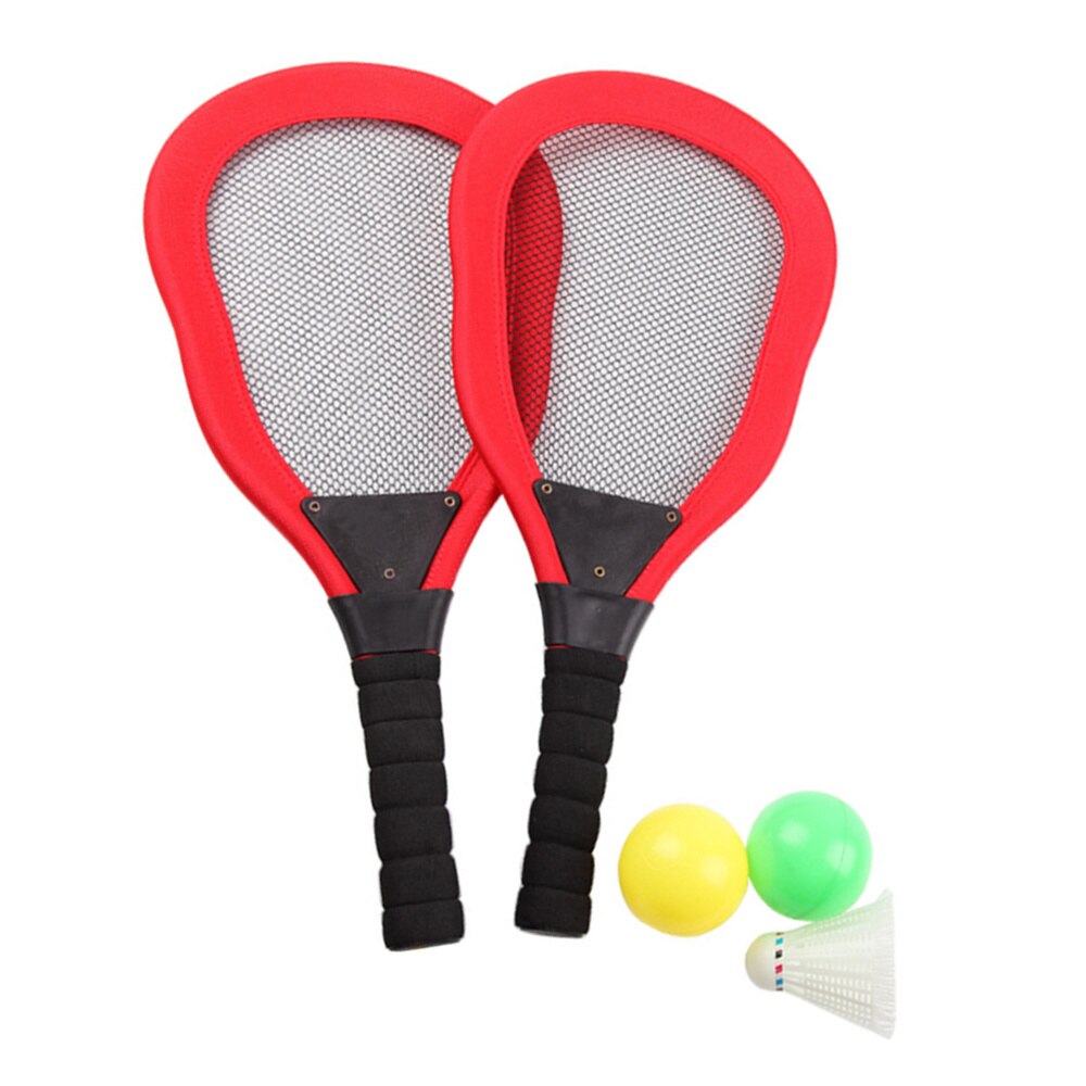 5Pcs Sport Speelgoed Kinderen Doek Art Tennisracket Badminton Strand Racket Kids Outdoor Benodigdheden (Rood 2 Stuks racket + 1Pc Badminton