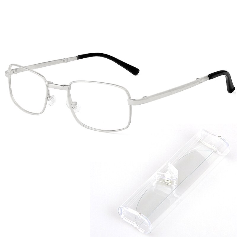 Real Glass Unbreakable Reading Glasses with Case Alloy Anti-Scratch Presbyopic Glasses Unisex Portable Square Rim: +350 / Sliver