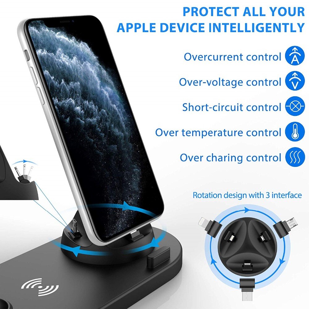 10W Wireless Charger Docking Station Charging Base Stand For iPhone SE 11 Pro X XR XS Max 8 7 6 6S Plus Apple Watch Airpods pro