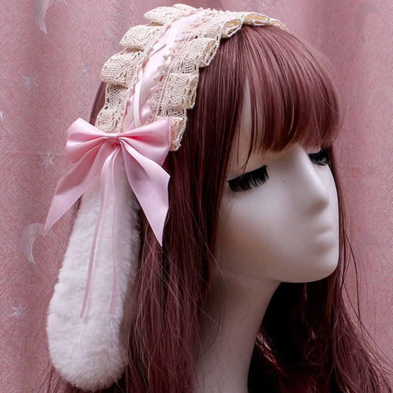 Lolita – serre-tête en dentelle avec nœud papillon, accessoire de coiffure japonais, oreilles de lapin, pinces à cheveux, Cosplay: 15