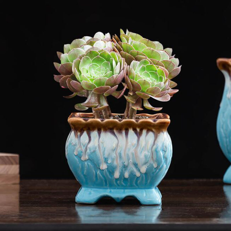 Kreative blau glasierte saftige Blumentopf große Durchmesser atmungsaktive Blumentopf Vase mit einem See Garten Garten Wohnkultur