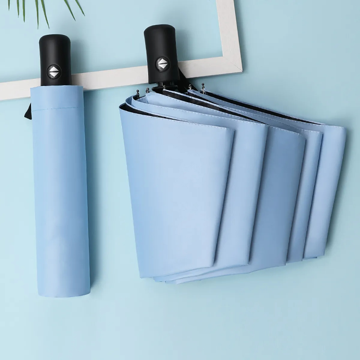 Parapluie pliant automatique à 8 nervures – Compact, léger, durable, protection UV – parasol de pluie et de soleil, pare-soleil automatique zwq: BLEU CIEL