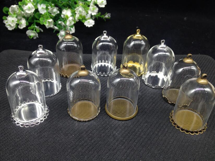 10 satz/lot -- 25*38mm vakuumglocke form rohr klarglas blase flasche & tray & top-stecker -- für DIY halskette zubehör finden