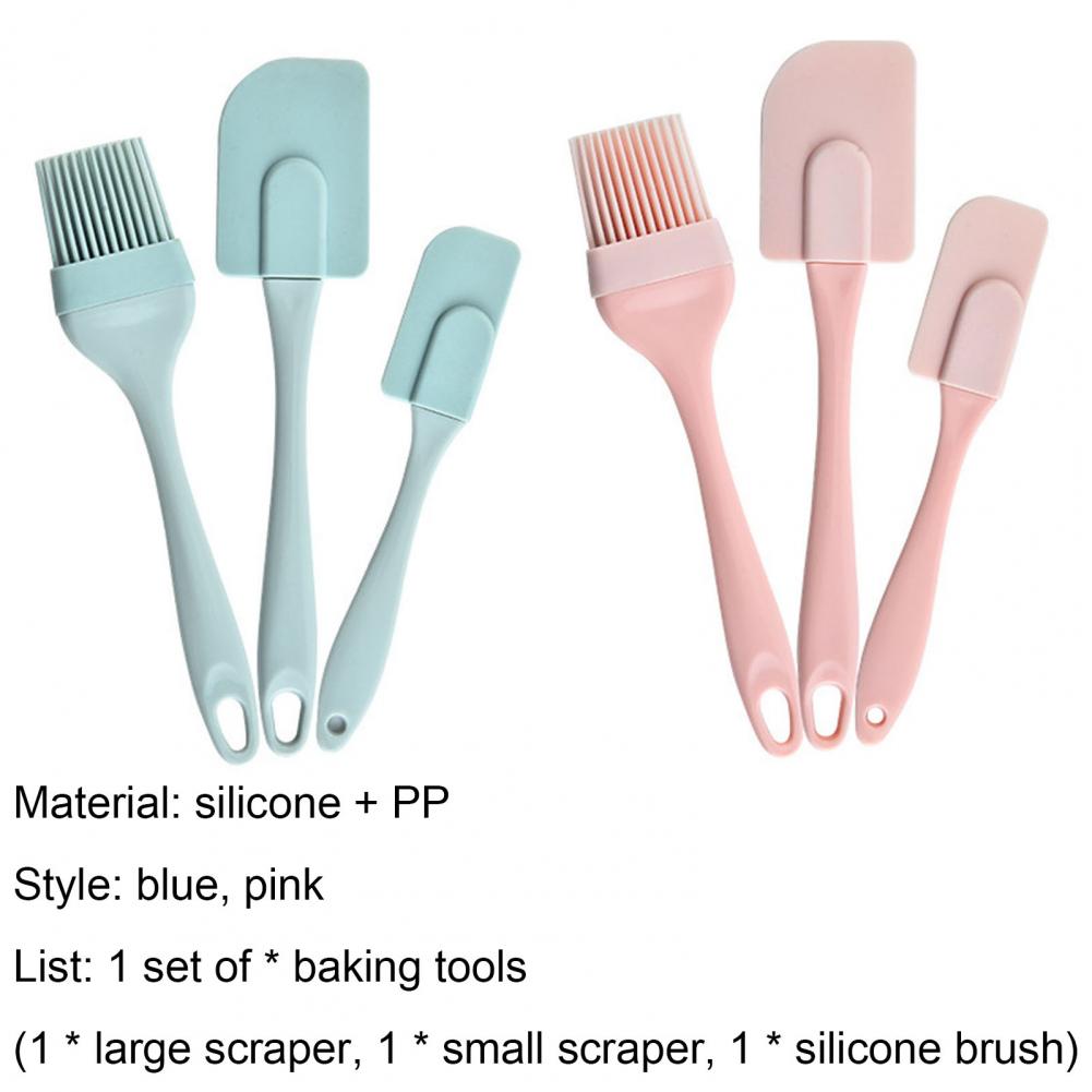 3Pcs/Set Kitchen Utensils Cooking Supplies Multi Purpose Blue/Pink Cake Spatula Baking Tools Silicone/PP Non-stick for Kitchen