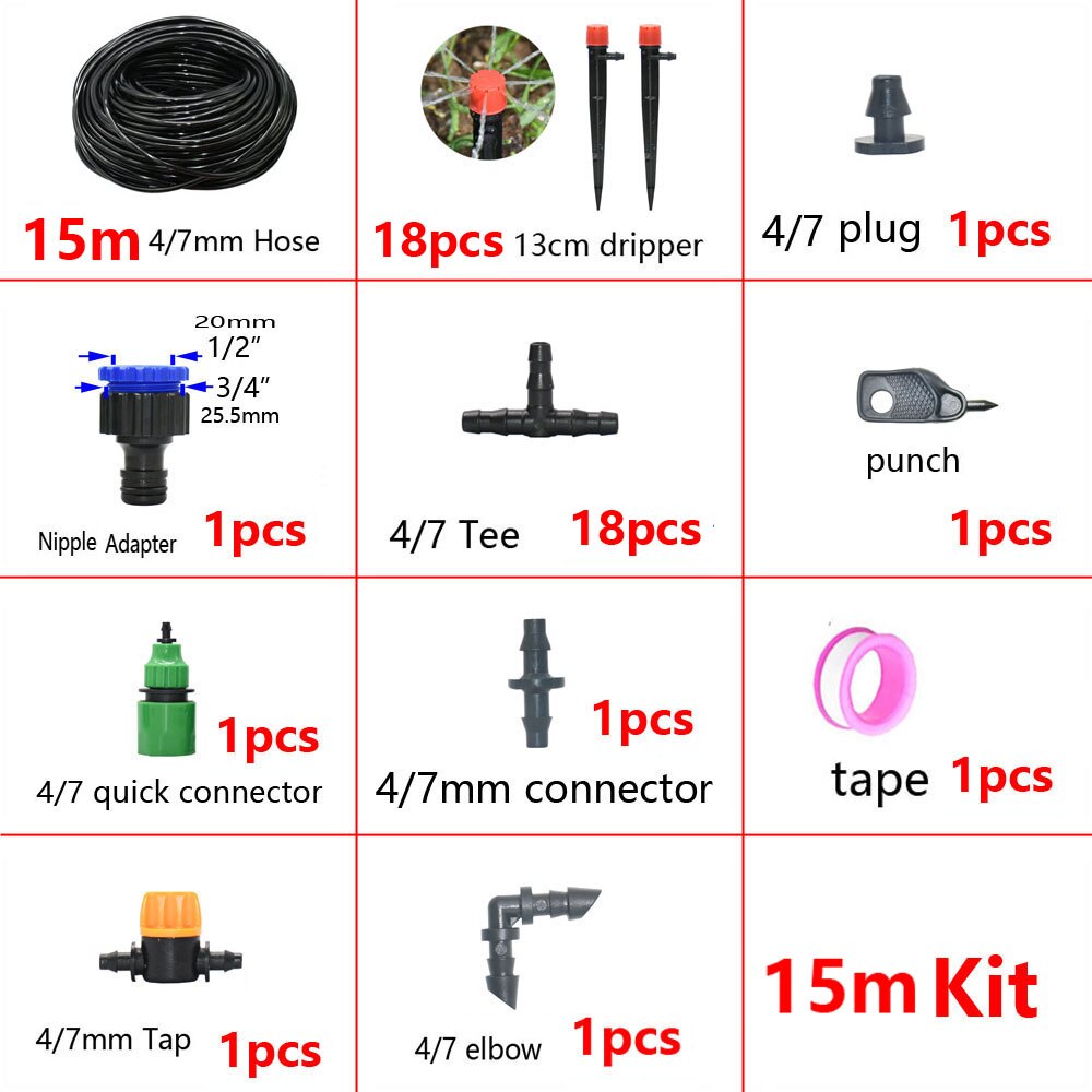 5-50M Automatic Garden Watering System DIY Timer Water Drip Irrigation System Plant Watering Kit Red Drippers Set: green