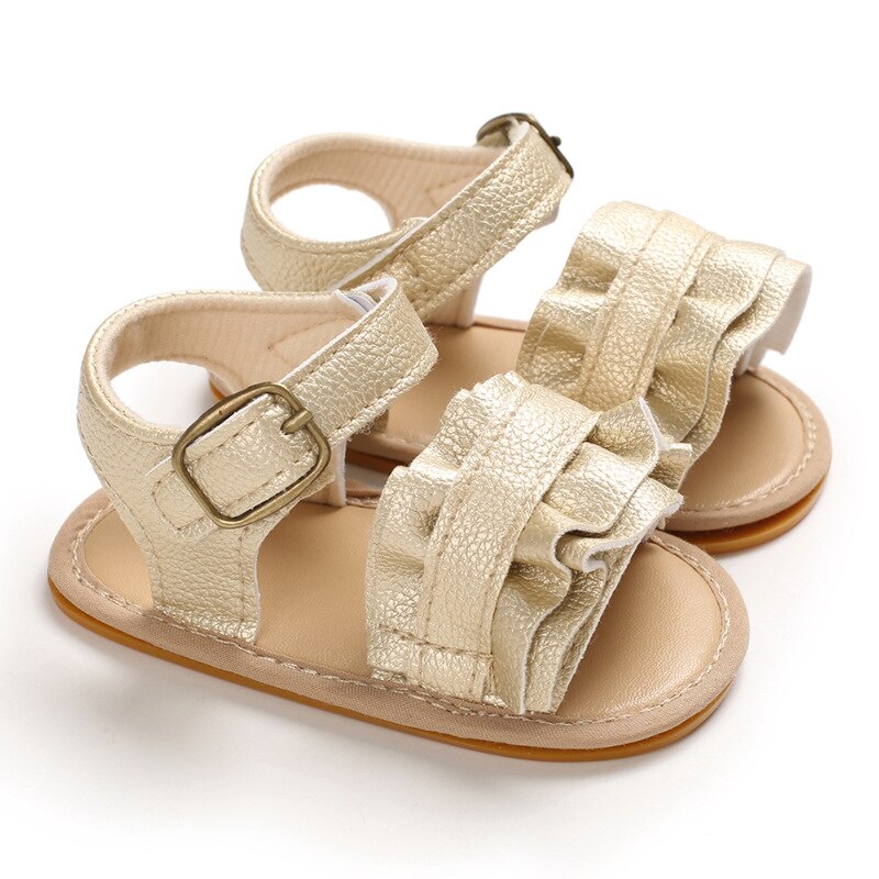 2020 infantil do bebê sapatos da menina da criança sandálias apartamentos premium sola de borracha macia antiderrapante flor de verão rendas berço primeiro walker sapatos: Gold / 0-6 meses