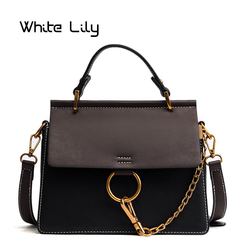 Kedja axelväska handväska kvinnors cirkel hasp pu läder messenger väskor vintage tote väskor