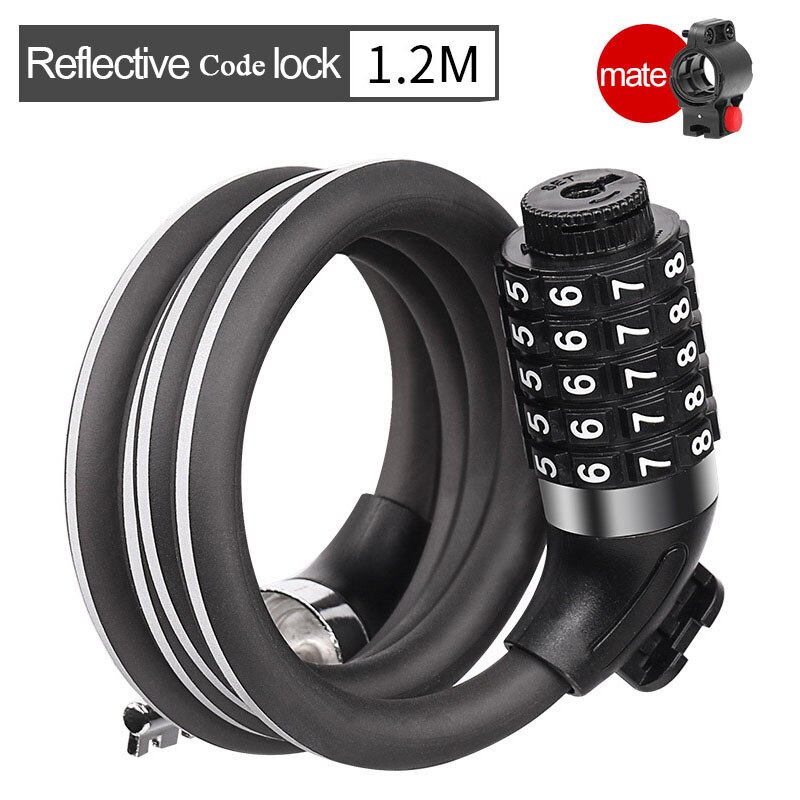 Reflective Bike Lock Code/Key Bicycle Cable Lock Anti-theft mtb antivol velo candado bicicleta Long Motorcycle Lock 1.2m/1.8m: 1.2m code lock