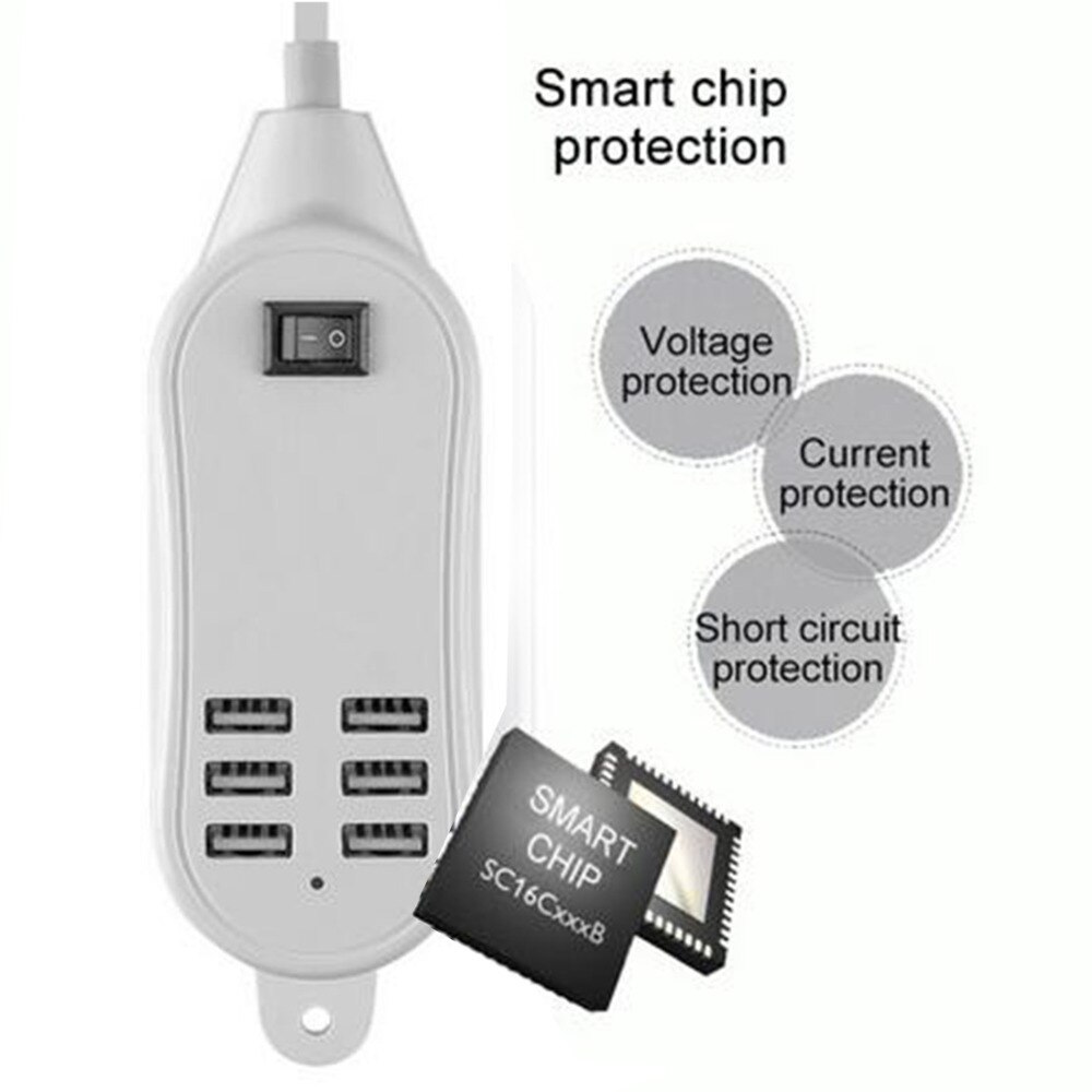 NOYOKERE 6 USB Ports Charger Hub Desktop EU/US/UK Plug Wall Socket Slots Charging Extension Socket Power Adapter