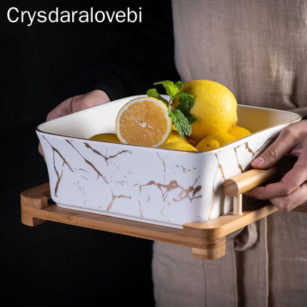 Nordic Stijl Gemarmerd Fruitschaal Creatieve Fruitschaal Snack Plaat Huishoudelijke Moderne Woonkamer Keramische Vierkante Fruit Slakom