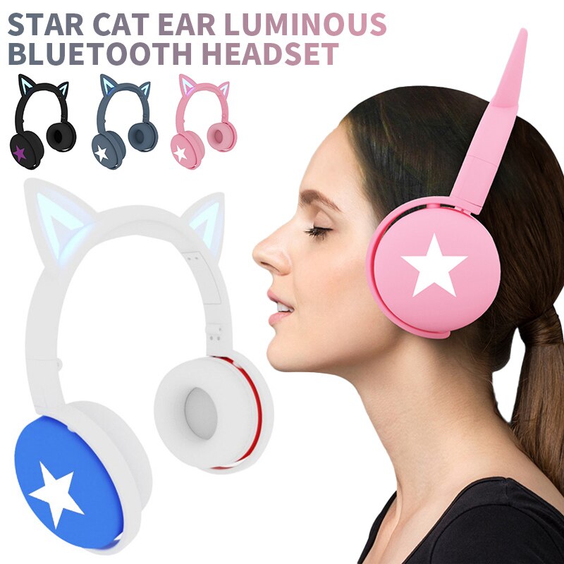 Cat Ear Wireless Headphone Bluetooth 5.0 Headsets With LED Light Microphone For PC Laptop Kid Girl Music Headphones