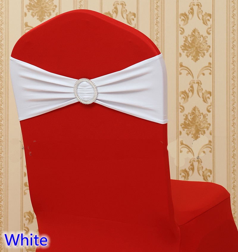 Witte kleur op verkoop stoel sash met Ronde gespen voor stoelbekleding spandex band lycra sash strikje bruiloft decoratie