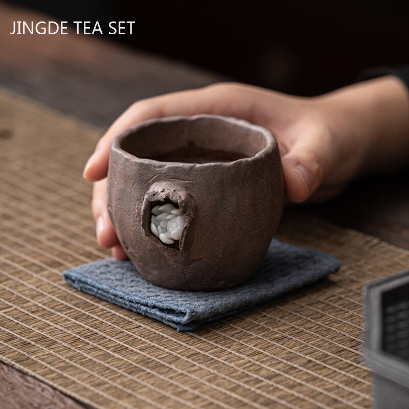 Service à thé en grès sculpté à la main, poterie originale, tasse de maître personnelle, tasse de thé rétro unique, service à thé domestique