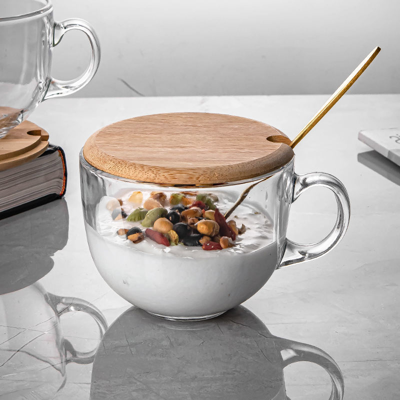 Set 2 Tazze Da Caffè In Vetro Borosilicato 400 Ml Con Manico Giallo - Resistenti Al Calore - Fatte A Mano