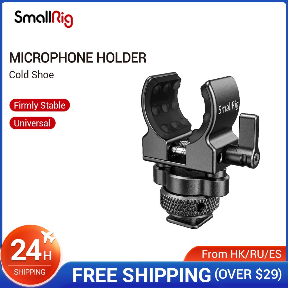 Supporto per microfono a gabbia per fotocamera DSLR SmallRig (scarpa fredda) con supporto per morsetto antiurto per microfono diametro 19-25mm-2352