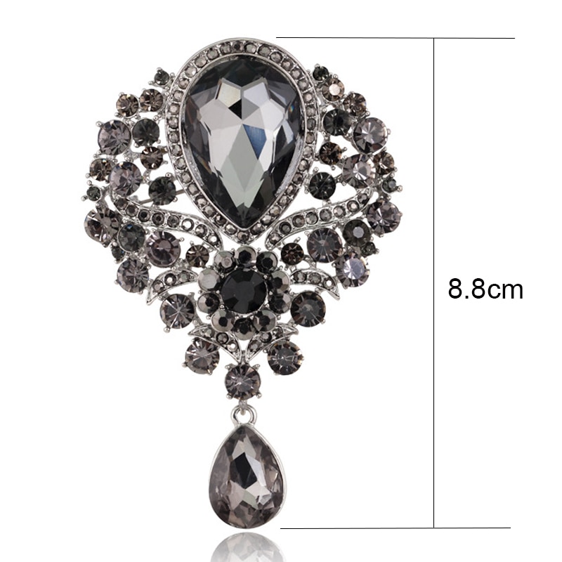 SINLEERY Gothic Style Red Black Blue Oval Big Stone Brooches For Women AAA Cubic Zircon Pins Jewelry Accessories ZD1 SSG: XZ144K