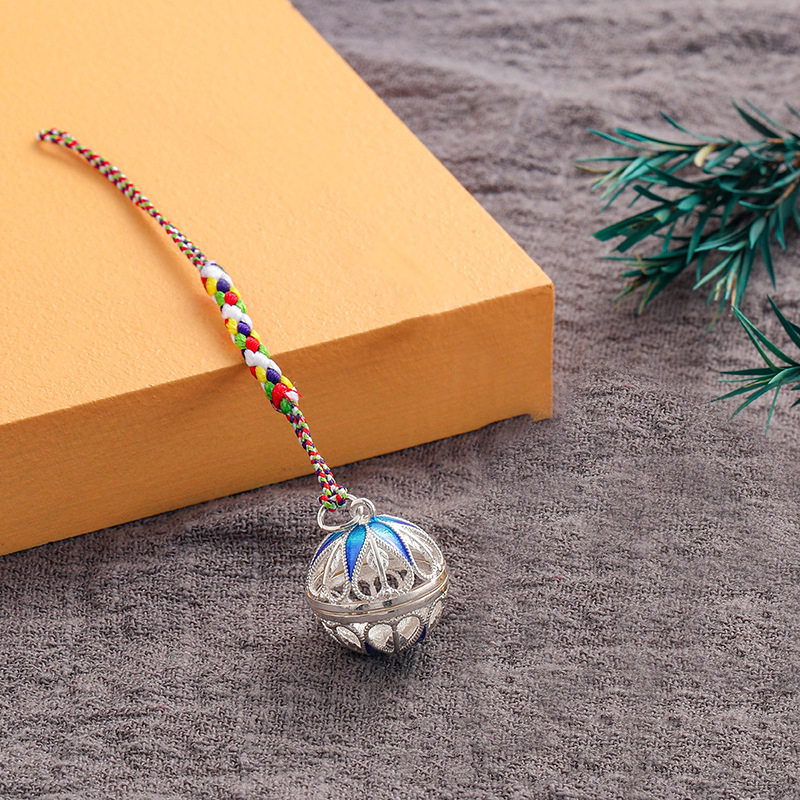 Cloisonne Caller Locket Colorful Braided Rope KeyChain Music Ball Aromatherapy Essential Oil Diffuser Trendy KeyRing Jewelry: GRAY