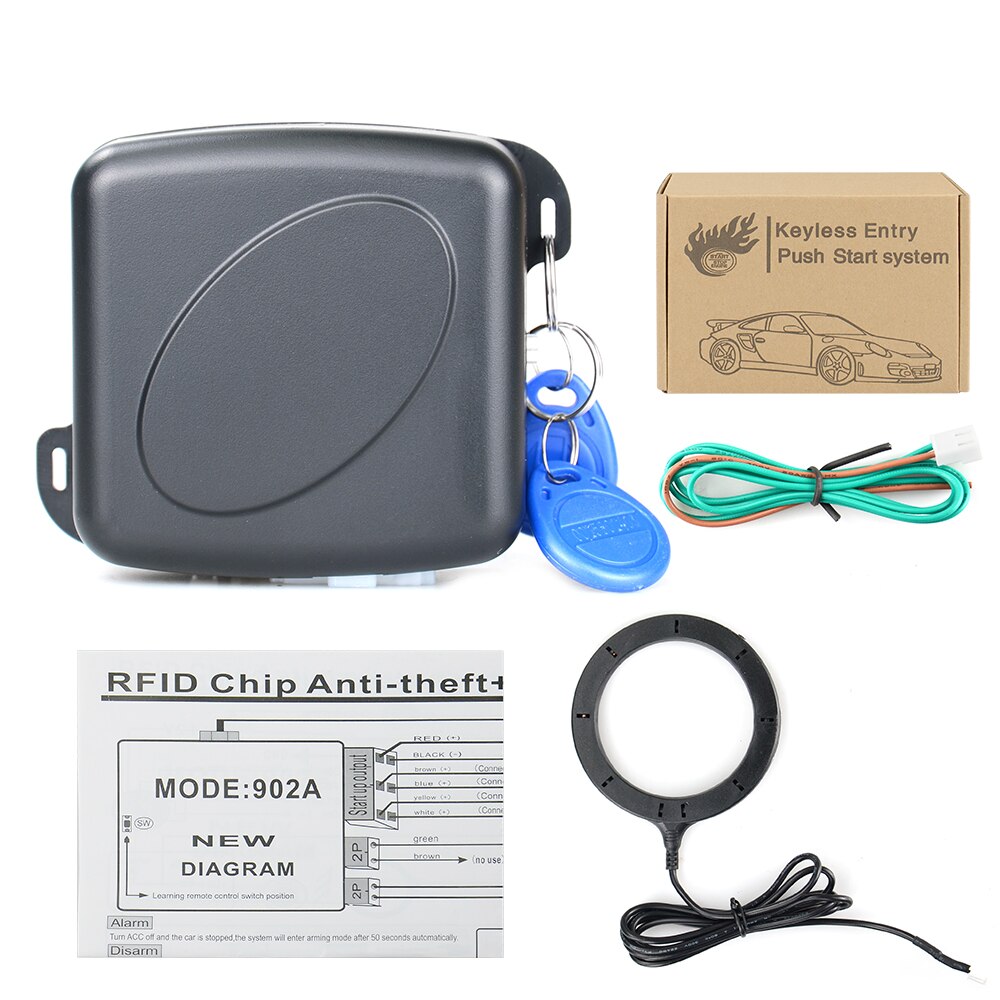 Auto Car Alarm Car Engine Push Start Button RFID Lock Ignition Starter Keyless Entry Start Stop Immobilizer Anti-theft System: B