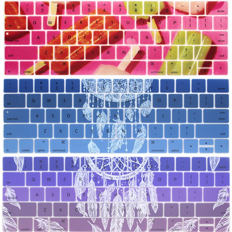 Til macbook pro touch bar 13 15 a1706 a1989 a1707 us version silikone tastatur cover skin med flot print touchbar 13.3 15.4