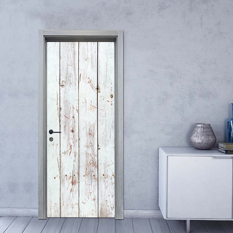 3D Door Sticker White Wood Texture Sticker, Bedroom Study, Bathroom Door Concealer Renovation Wall Sticker