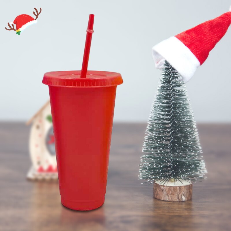 Reusable Ice Cold Drink Coffee Juice Tea Cup Reusable Smoothie Plastic Iced Tumbler Travel Mug With Straw Christmas Bottle