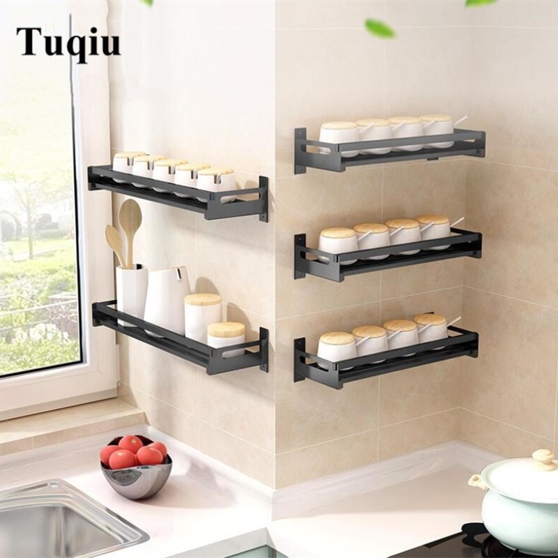 Keuken plank rack wall mounted Nail Gratis plank Opbergrek saus fles Spice Tool Houder voor keuken Kruiden Sooktops plank