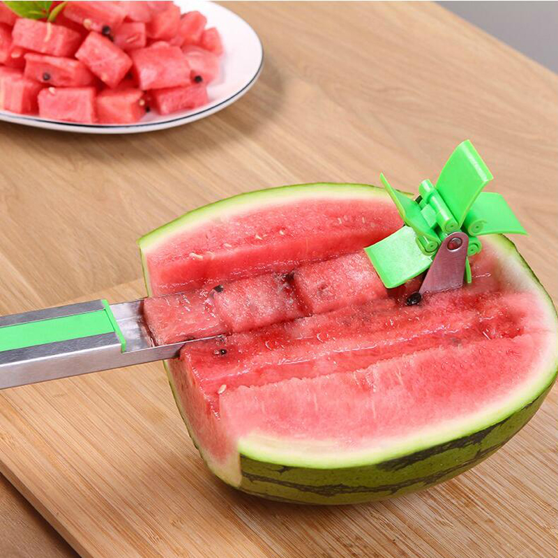 Kitchen windmill Watermelon Slicer Cutter Tongs Corer Fruit Melon Stainless Steel Watermelon Cut Refreshing Watermelon Cubes