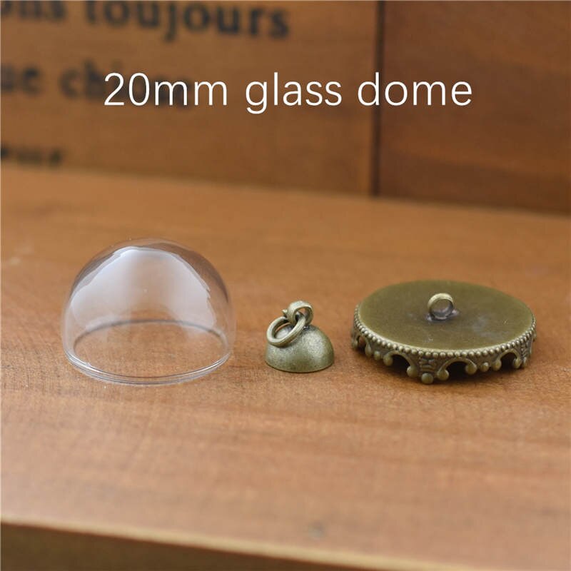 10set hollow glass dome with setting base beads cap set orb glass globe pendant glass bottle jewelry pendant: 20mm No15