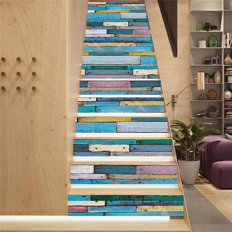 Pvc Behang Kleur Houtnerf Eenvoudige 13 Stuks Van Diy Trap Stickers, Kleur Houtnerf