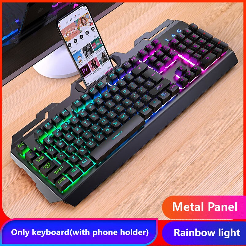 Metall Gamer Tastatur mit telefon halter Gaming 104 Schlüssel Mechanische Gefühl RGB Wired für PC Laptop Computer Büro