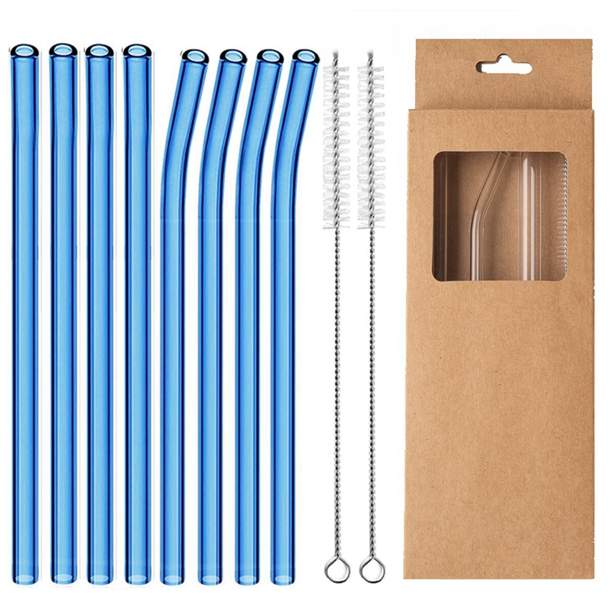 Glass Drinking Straws Kitchen Bar Reusable Drinking Straws Eco-friendly Glass Cocktail Straws for Juice Milk Coffee Bar Drinks: Blue Mixed