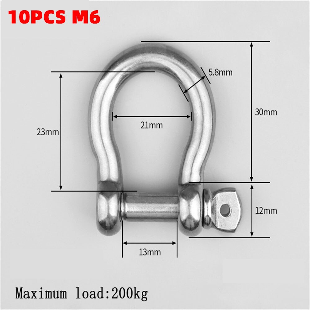 M4-M12 100% A2 Stainless Steel 304 D-type Dee Shackle Antirust D Shackle SUS 304 M4-M12 Dee Shackle: 10PCS M6
