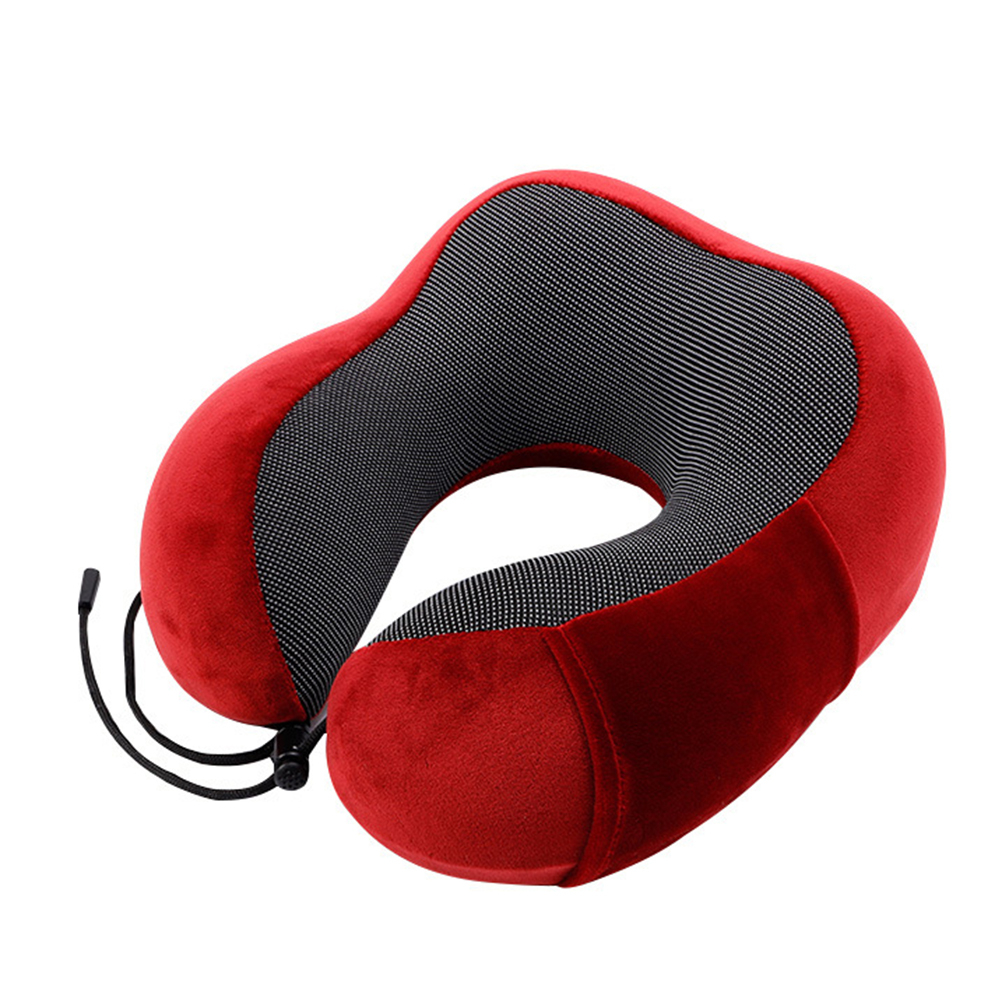 Voyage U forme oreiller cou mémoire mousse oreiller coussin bureau sieste oreillers pour sommeil pour avion voiture vol tête menton Support: Red