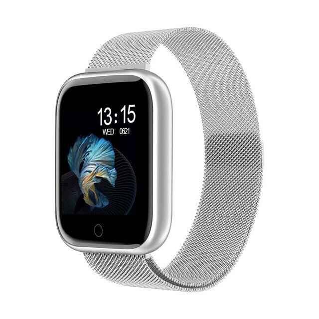 T80 montre intelligente femmes hommes sport Ip68 étanche activité Fitness Tracker fréquence cardiaque bord Smartwatch pour Android iOS B57: Silver Steel