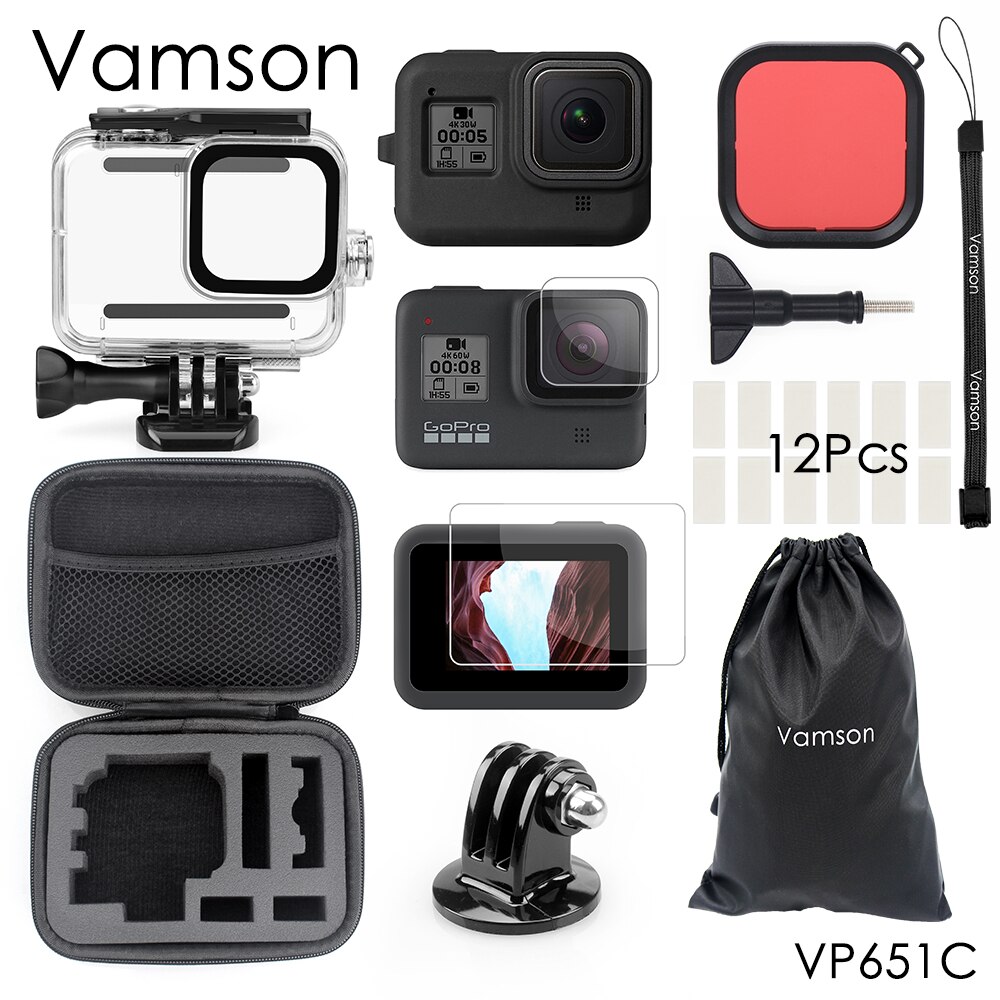 Vamson – coque étanche sous-marine noire pour GoPro Hero 8, 45m, étui de protection de plongée, support pour Go Pro 8, accessoire VP651: VP651C