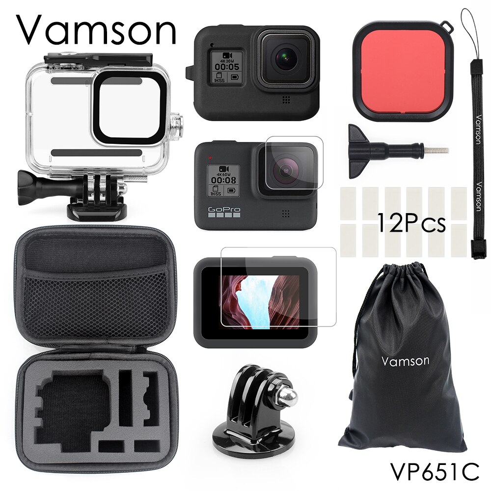 Vamson für GoPro Held 8 Schwarz 45m Unterwasser Wasserdichte fallen Tauchen Schutzhülle Gehäbenutzen Halterung für gehen Profi 8 zubehör VP651: VP651C