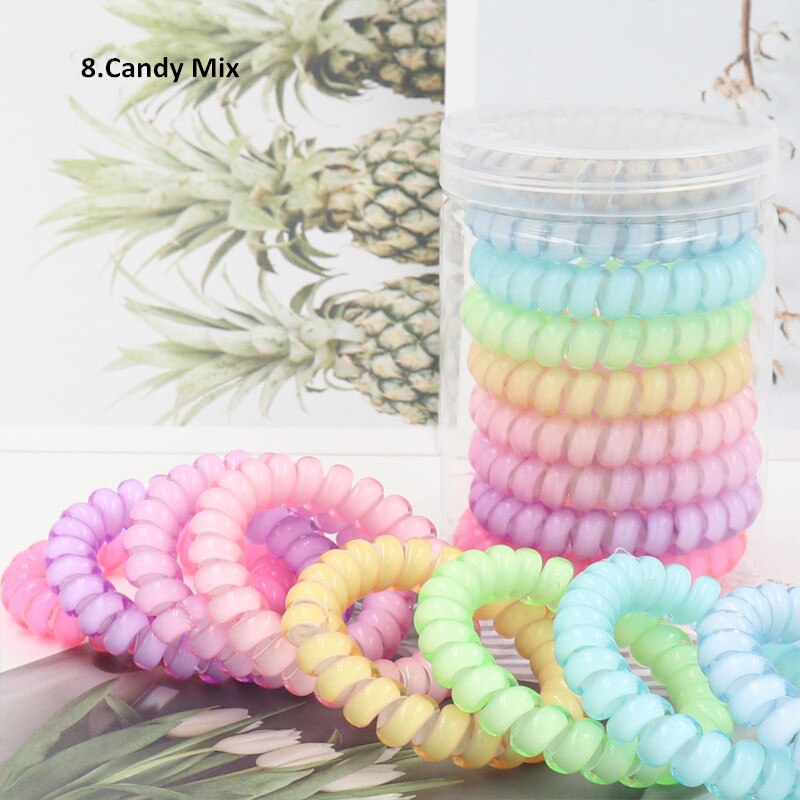 Big Grosso Plástico Elástico Cabelos para Mulheres, Multi Cores, Fio de Telefone, Bandas De Borracha, Stretchy Ponytail, Personalidade Presente, 9Pcs: Lago azul
