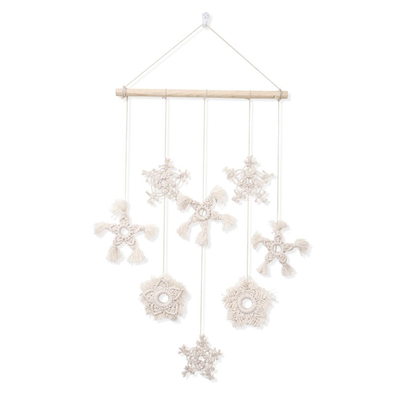 Kunst hjem ornamenter væghængende drømmefanger håndlavet vævet makrame bomuldstråd snefnug juledekoration