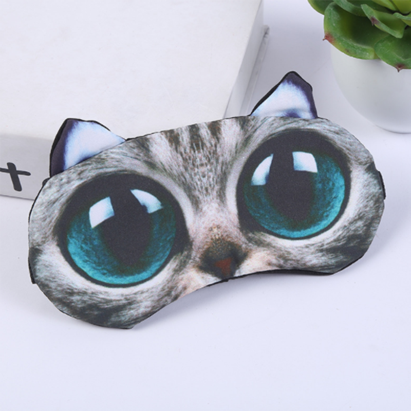 Eye Mask Eyeshade Cover Shade Natural Sleeping Eye Patch Cute Cat Dog Sleep Mask Women Men Soft Blindfold Travel Eyepatch: Cat light gray